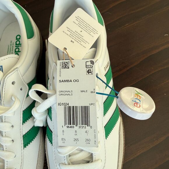Size 8.5 - Adidas Originals Samba OG Shoe Cloud White Green IG1024 AUTHENTICATED - Picture 5 of 8